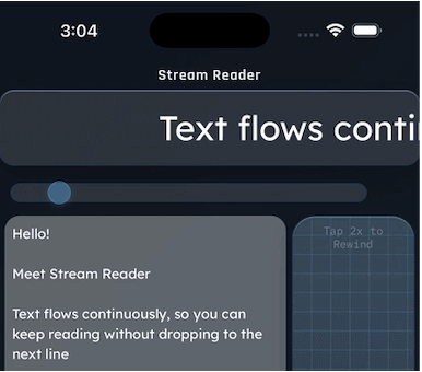 A single line of text framed in a reading window, paused.